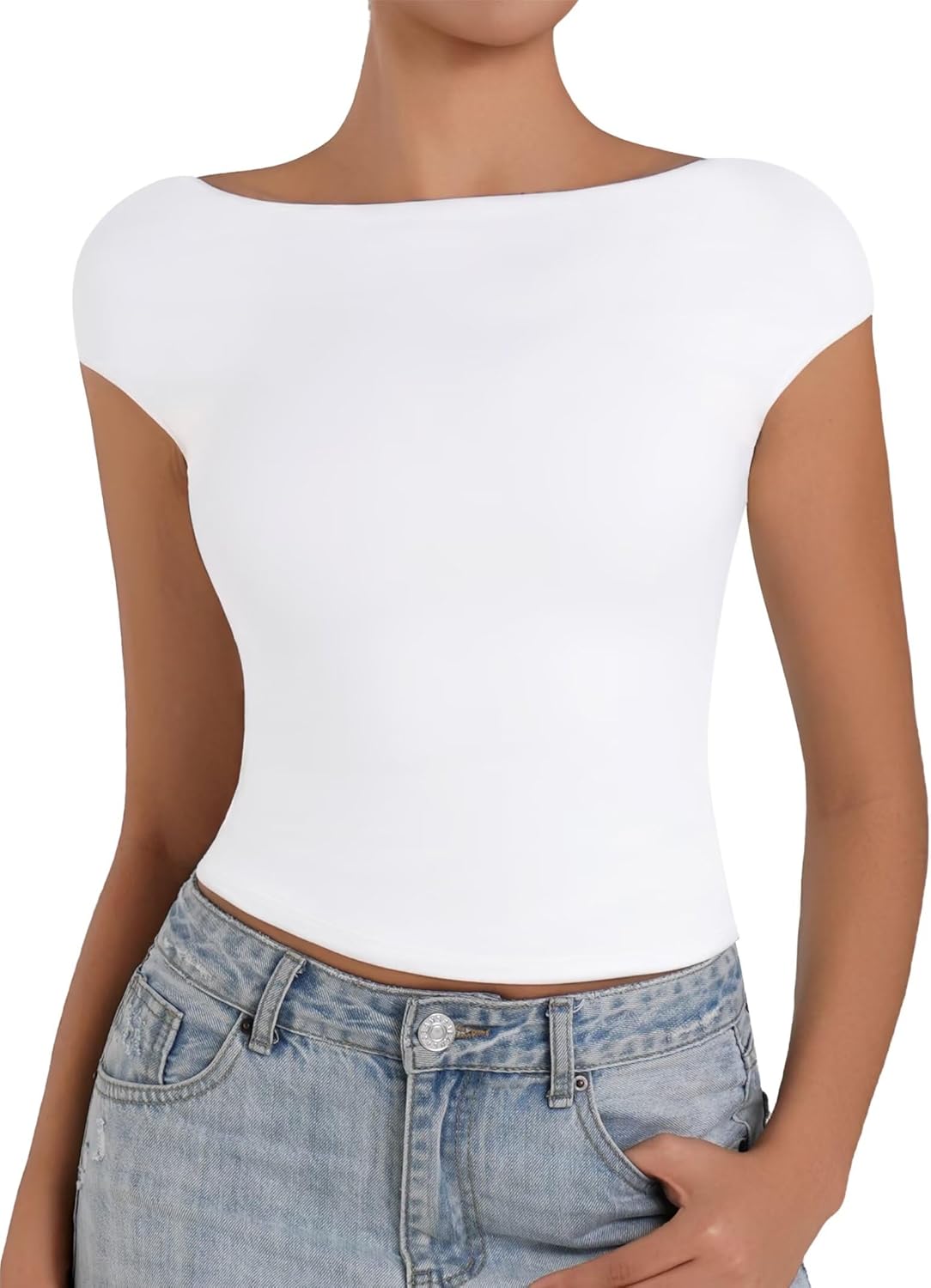 Sunzel Open Back Tops for Women Sexy Going Out Top Double Lined Backless Shirt Y2K Crop Basic Tee Shirts for Casual Workout - Image 4