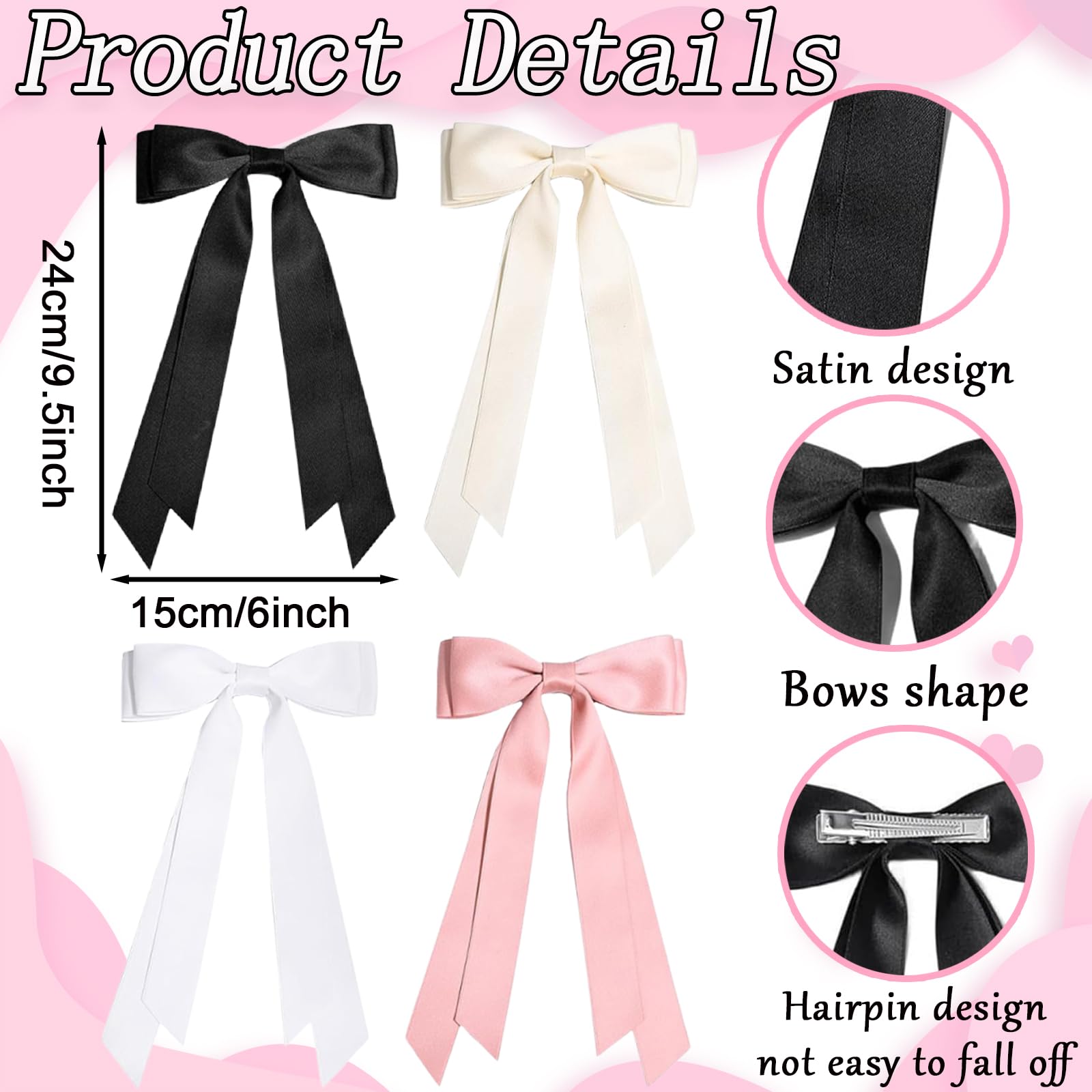 Bow Hair Clip, 4 PCS Hair Bows - Image 2