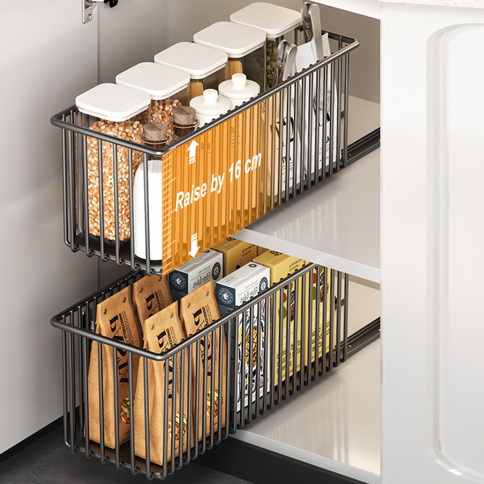 Tiroirs coulissants sans perçage lot de 2 en métal robuste pour armoire de cuisine
