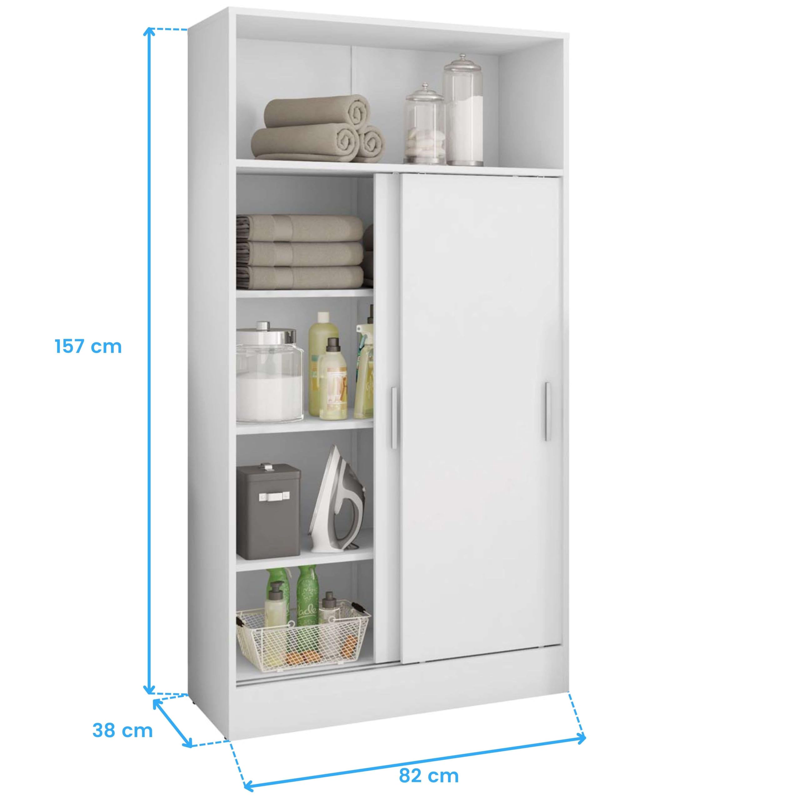 Miroytengo Armario Auxiliar para Baño Multiusos con 2 Puertas Correderas en Melamina Color Blanco 81x157 cm