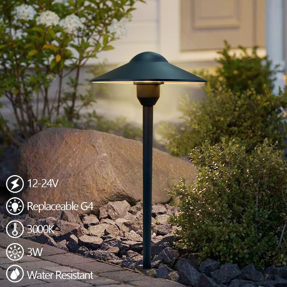Pathway Lights Low Voltage Cast Aluminum Construction 12-24V Replaceable G4 LED Bulb,for Outdoor Landscape Lighting Path Lights Walkway Driveway Lights Pack of 10 Black Finish