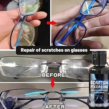 Glasses Scratch Remover,Fast Acting Long Lasting Liquid - with Sponge Eye Glass Scratch Remover for Lenses | for Window, Screen, Phone, Watch, Sunglasses, Camera