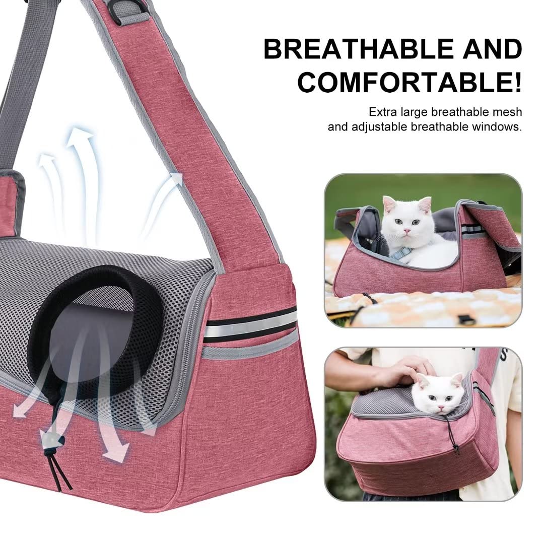 PETCUTE Bolso de Hombro para Mascotas,Bolsa de Transporte para Perros y Gatos con Correa de Seguridad Interior,Bolsa de Viaje para Mascotas con Correa de Hombro Ajustable,Bolsillos,Máx 5kg