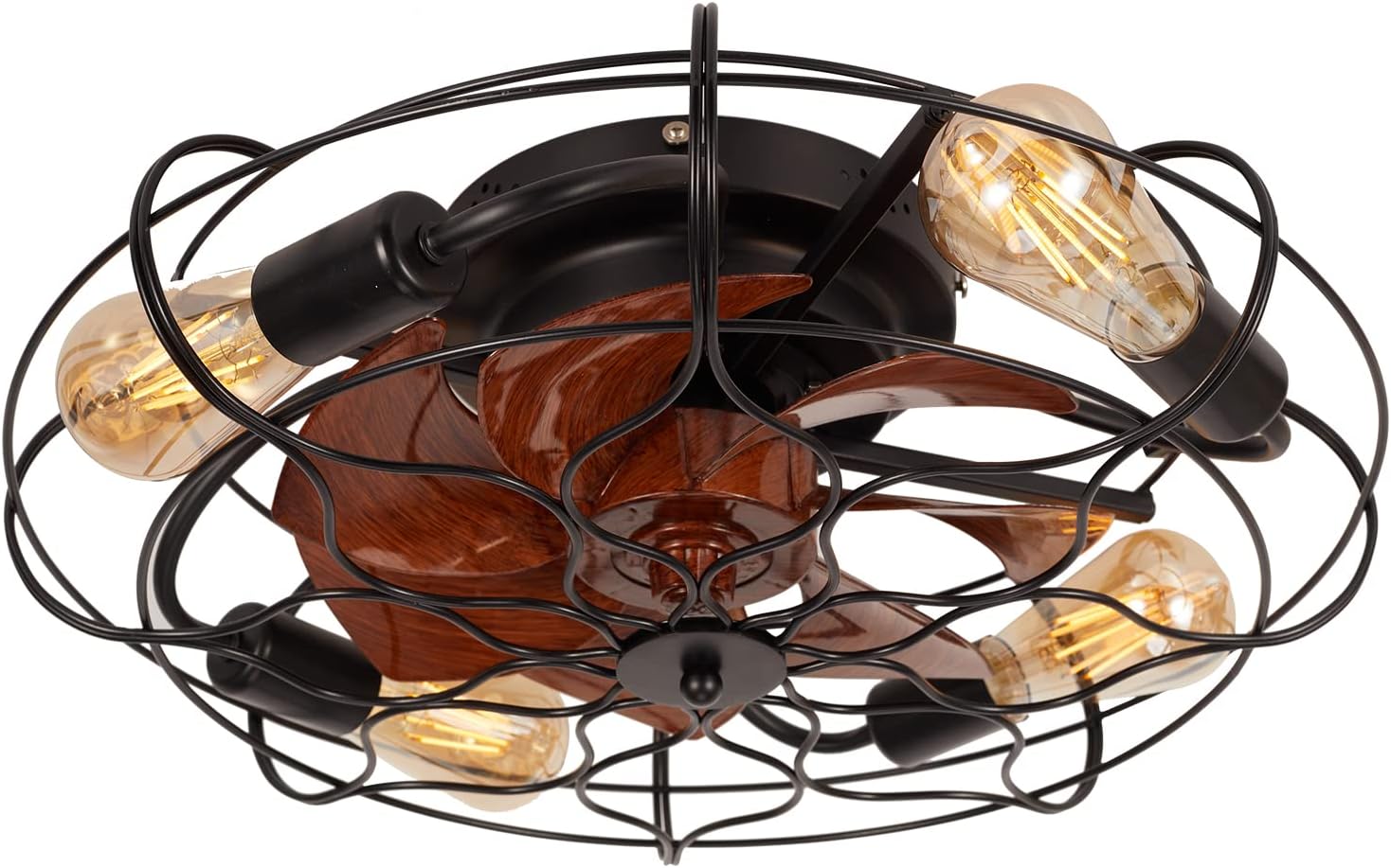 Caged Ceiling Fan With Light, 20'' farmhouse Low Profile Ceiling fan