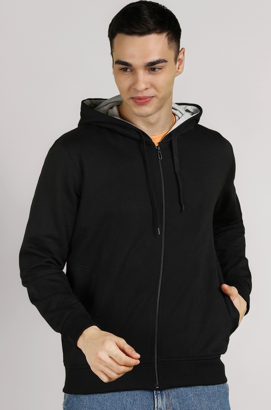 Alan Jones Clothing Men’s Solid Zipper Hooded Sweatshirt | Ribbed Hem, Lined Hood, Side Pockets, Durable Zip | Multiple Colors