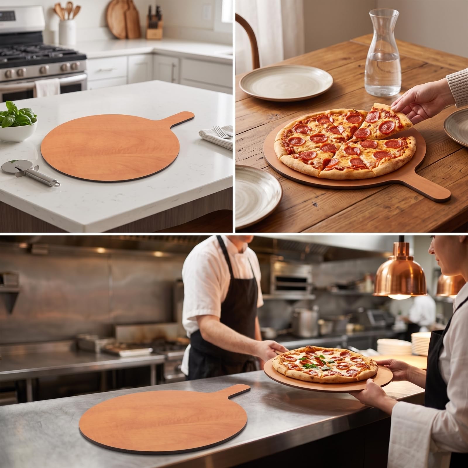 Pizza Serving Board Tagliere Pizza Rotondo Asse da Taglio Vassoio da Portata in Fibra di Legno Maneggevole E Sottile per Affettare E Porzionare Adatto a Uso Domestico Pizzeria Eventi