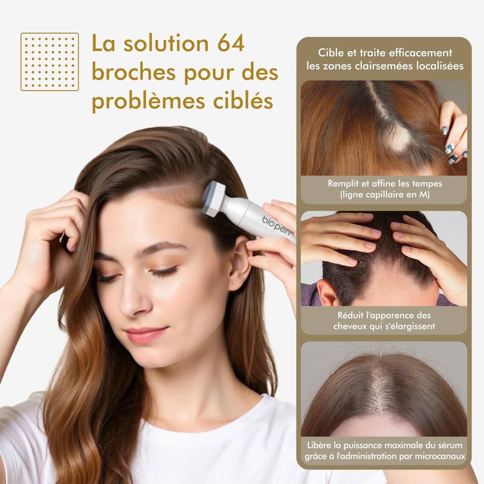 Derma Stamp 0-3mm Réglable, 2 in 1 Dermastamp Cheveux avec 64 Micro-aiguilles+120 Micro-aiguilles, Stimuler la Croissance de la Barbe et Des Cheveux pour Cheveux, Barbe, Visage, Corps