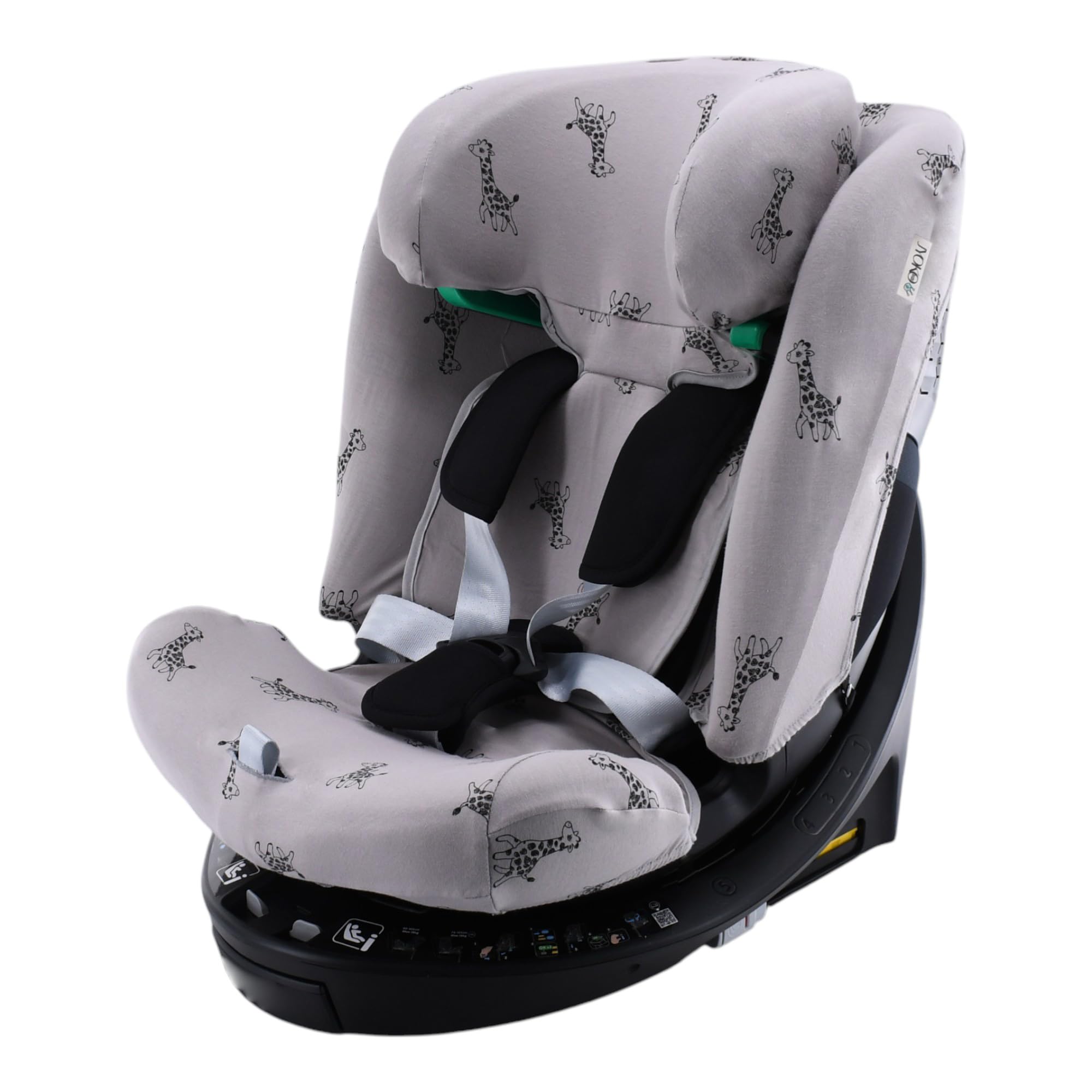 JYOKO Funda Compatible con Maxi-Cosi Emerald 360 S i-Size Hecha con algodón orgánico – Ajuste preciso y Tejido Transpirable para Mayor Confort. Estampado Giraffe
