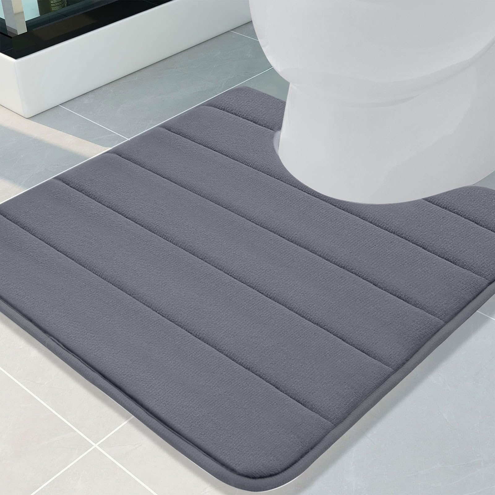 Buganda Memory Foam U-Shaped Contour Toilet Rugs, Non Slip Absorbent, Thick Soft Washable Bathroom Mat, Floor Carpet Bath Rugs Mat for Toilet Base (24