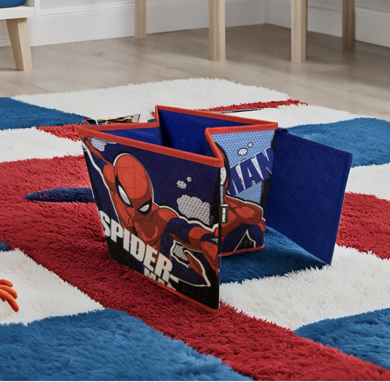 Superdiver - Aufbewahrungsbox und Hocker Spiderman - Offizielle Lizenz Marvel - 30x30x30 cm - Faltbarer Pouf mit gepolstertem Deckel - Spielzeug-Organizer