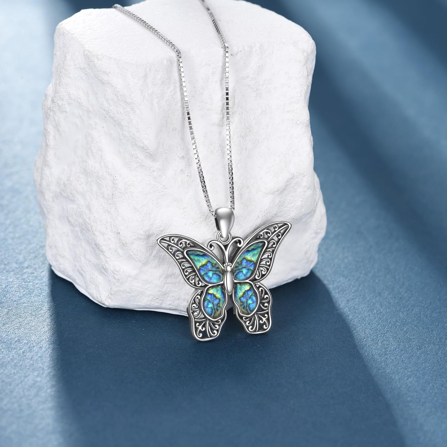 Abalone Filigree Butterfly Necklace Sterling Silver for Women, Mother of Pearl Jewelry Unique Vintage Gift for Christmas or Birthday - Image 2