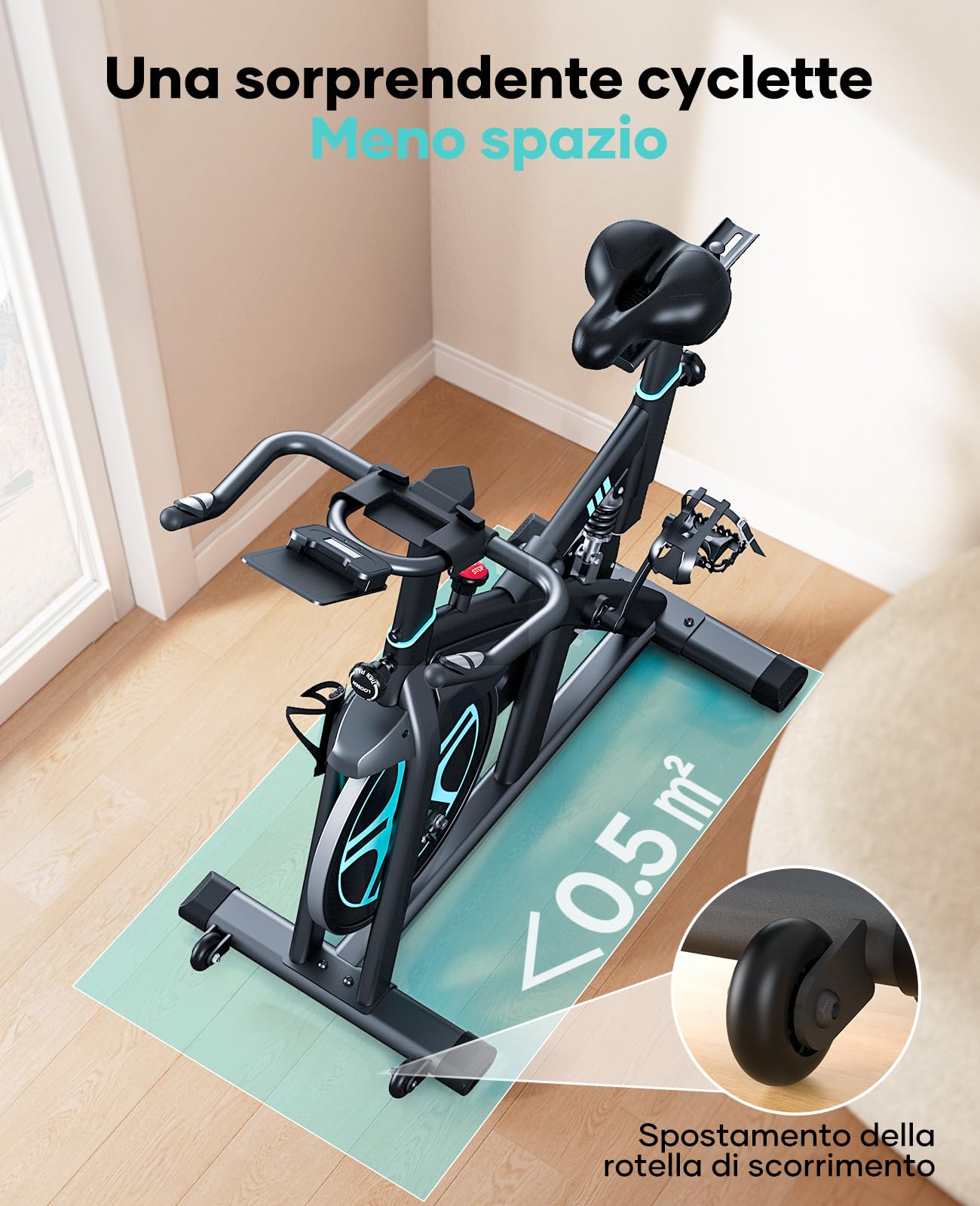 Toputure Cyclette da Casa con App, Cyclette per Casa con Resistenza Magnetica 0-100%, Volano da 15 kg, Sistema di Ammortizzazione, Schermo LCD, Supporto fino a 160 kg