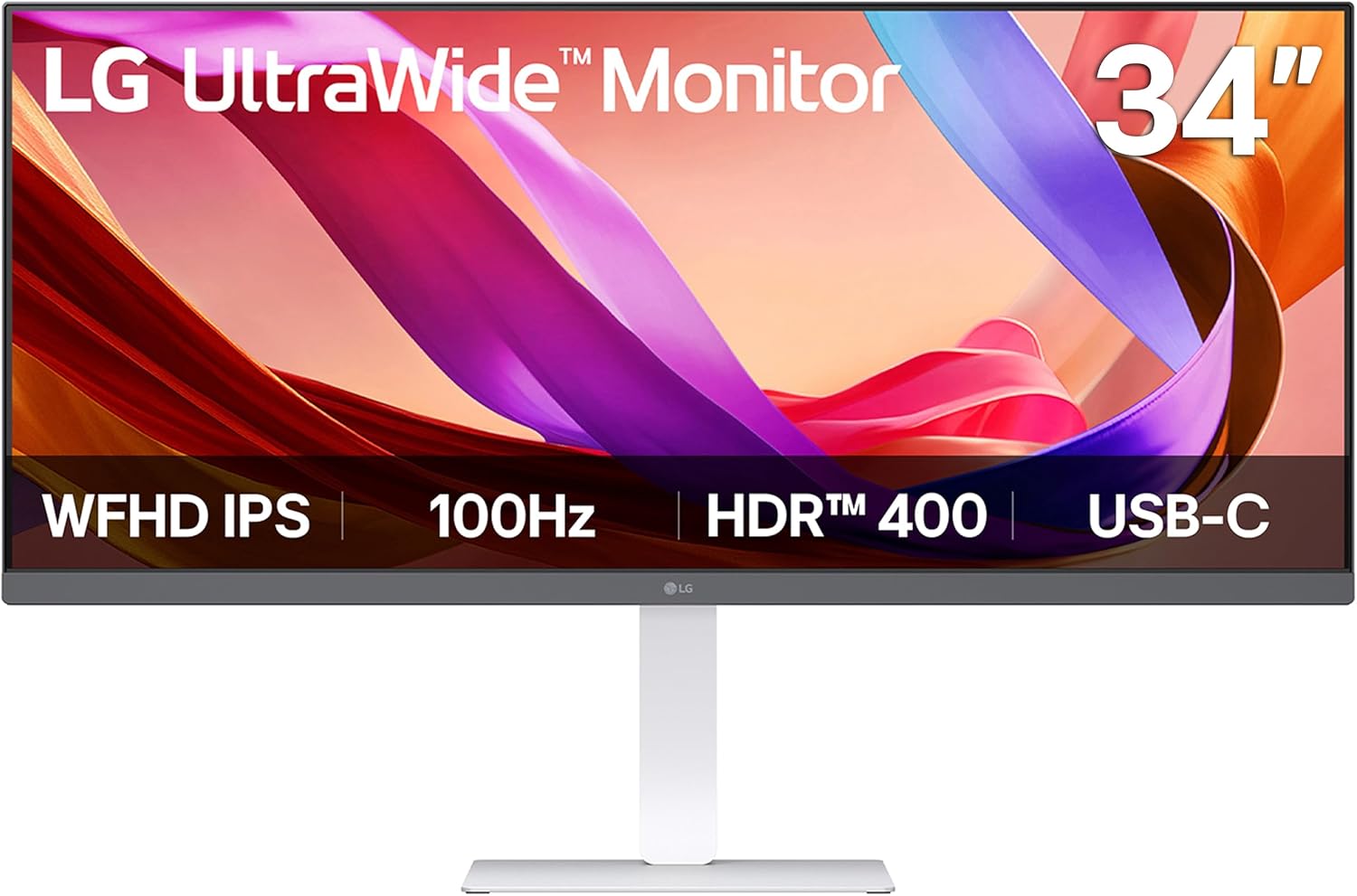 34U530A-W 34-inch UltraWide WFHD (2560 x 1080) IPS Wide Computer Monitor, 100Hz, VESA DisplayHDR 400, HDMI, DisplayPort, USB Type-C, Tilt/Height/Swivel Stand, White