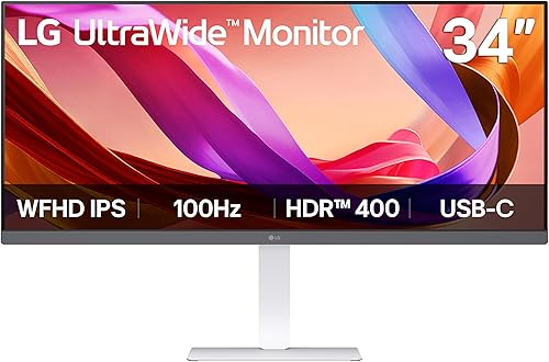 LG 34U530A-W – Monitor de computadora UltraWide de 34 pulgadas IPS WFHD (2560 x 1080), 100Hz, VESA DisplayHDR 400, HDMI, DisplayPort, USB tipo C,