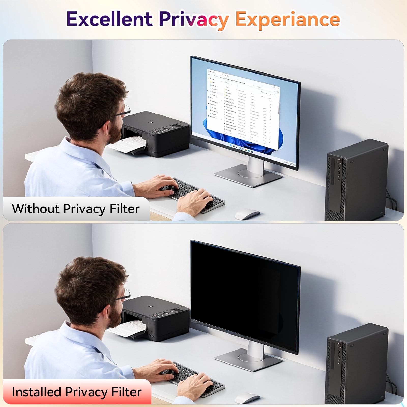 Protector de pantalla curvo de privacidad para computadora de 34 pulgadas para monitor de pantalla ancha de relación de aspecto 21:9, protección ocular extraíble, filtro de luz azul antirreflejos