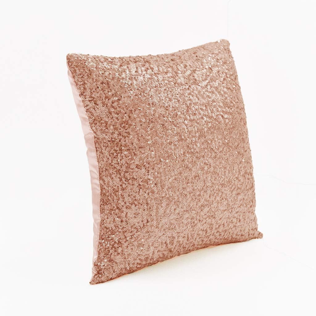 PONY DANCE Sequin Pillow Covers - Sparkling Comfy Satin Solid Sequin Fabric Throw Cushion Covers Pillowcases for Party/Christmas Decor with Hidden Zipper, 18 inch Square, Champagne Blush, 2 Pieces