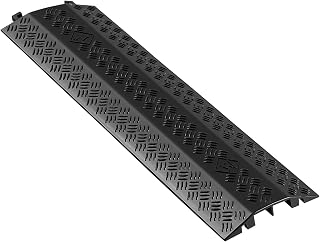 VEVOR 1 Pack Drop Over Cable Cover, 2 Channel Heavy Duty Cable Hose Protector Ramp, 38.3'' Floor Cord Cover, 17,500 lbs/Axle Load Capacity, for Traffic Areas, Indoor, Outdoor, Home, Office, Warehouse