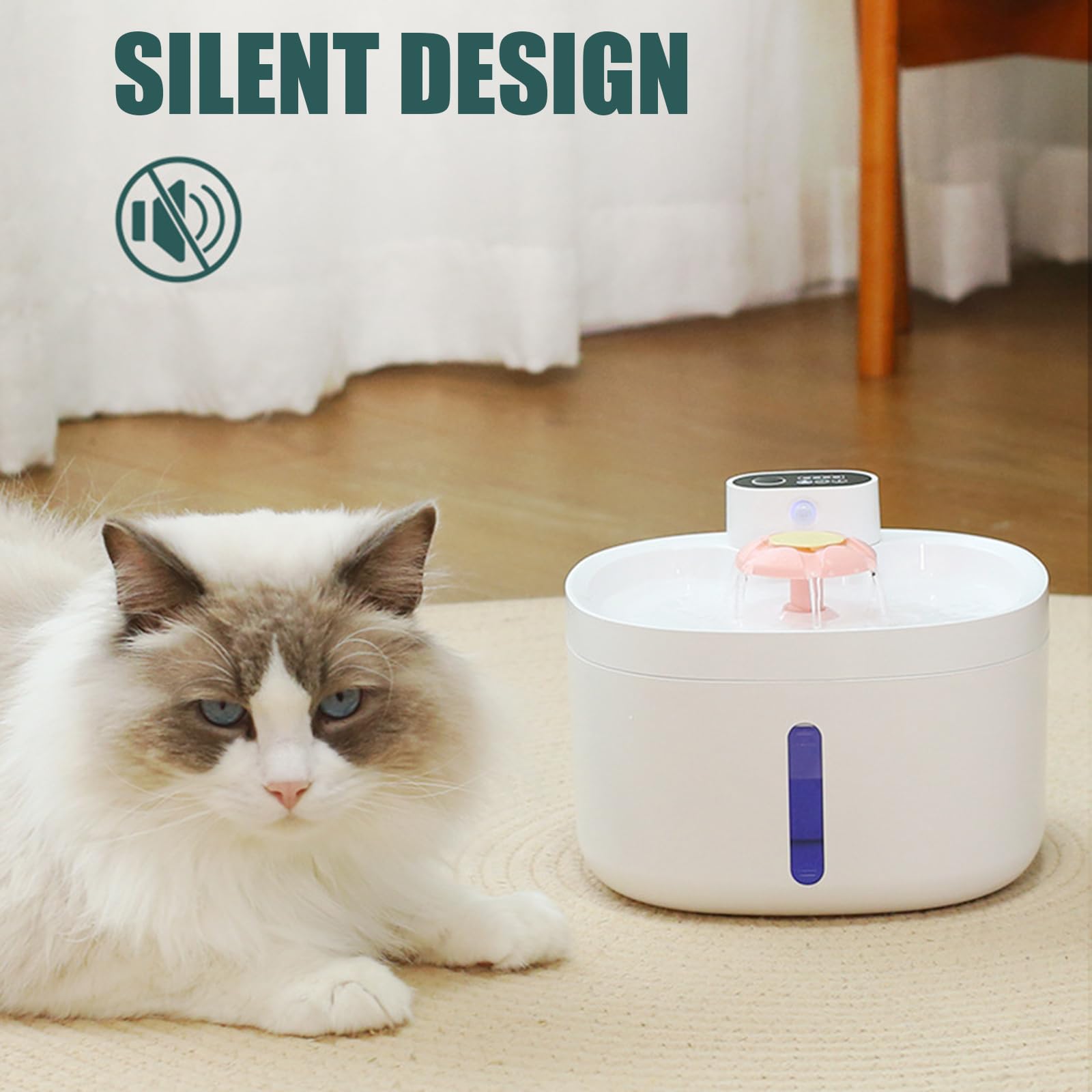 Fuente de agua para mascotas para gatos de interior, dispensador de agua de detección con juego de cartuchos, tubo y cuenco compacto de ABS para el hogar, fuente automática para mascotas, dispensador