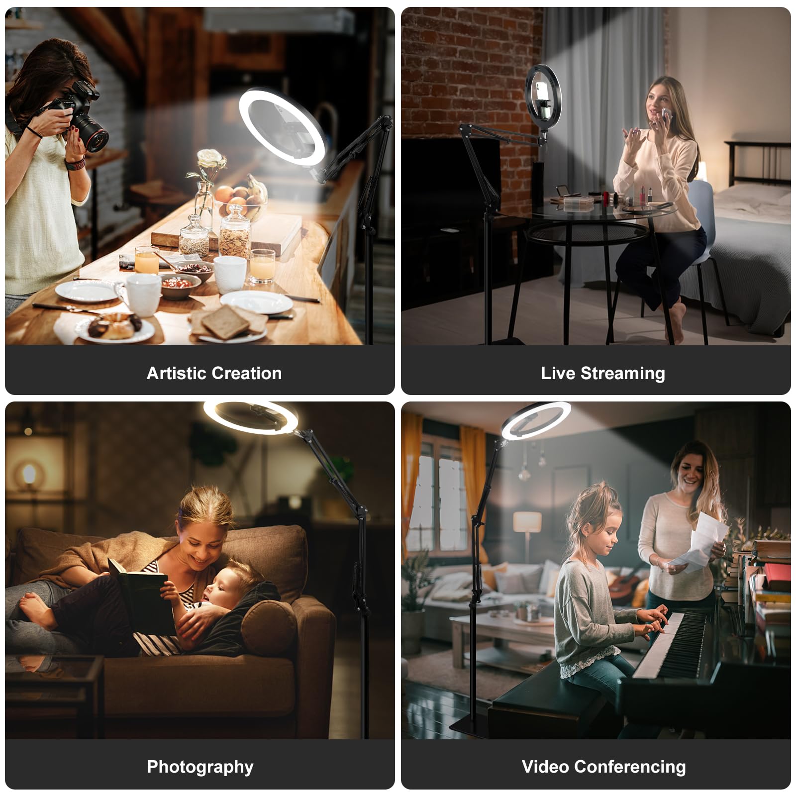 Anillo de luz con trípode y soporte para teléfono móvil, soporte regulable para teléfono móvil con luz de anillo para YouTube, grabación de vídeo