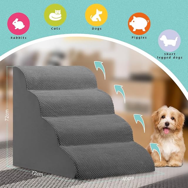 Foto 7 de 8 de BAKAJI Escalera para Mascotas con 4 peldaños y Rodillos, Revestimiento extraíble de Tejido Acanalado