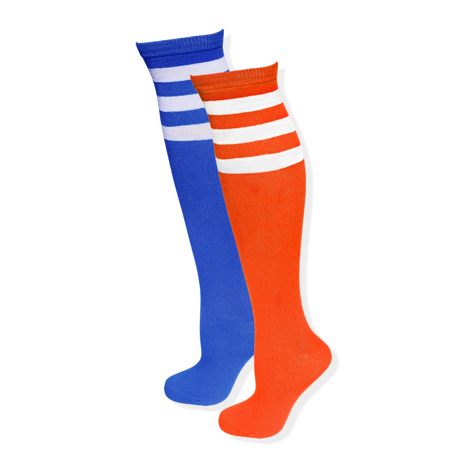Blostirno Referee Triple-Stripe Knee-High Socks Over the Knee, 2-pack Red&blue, One Size