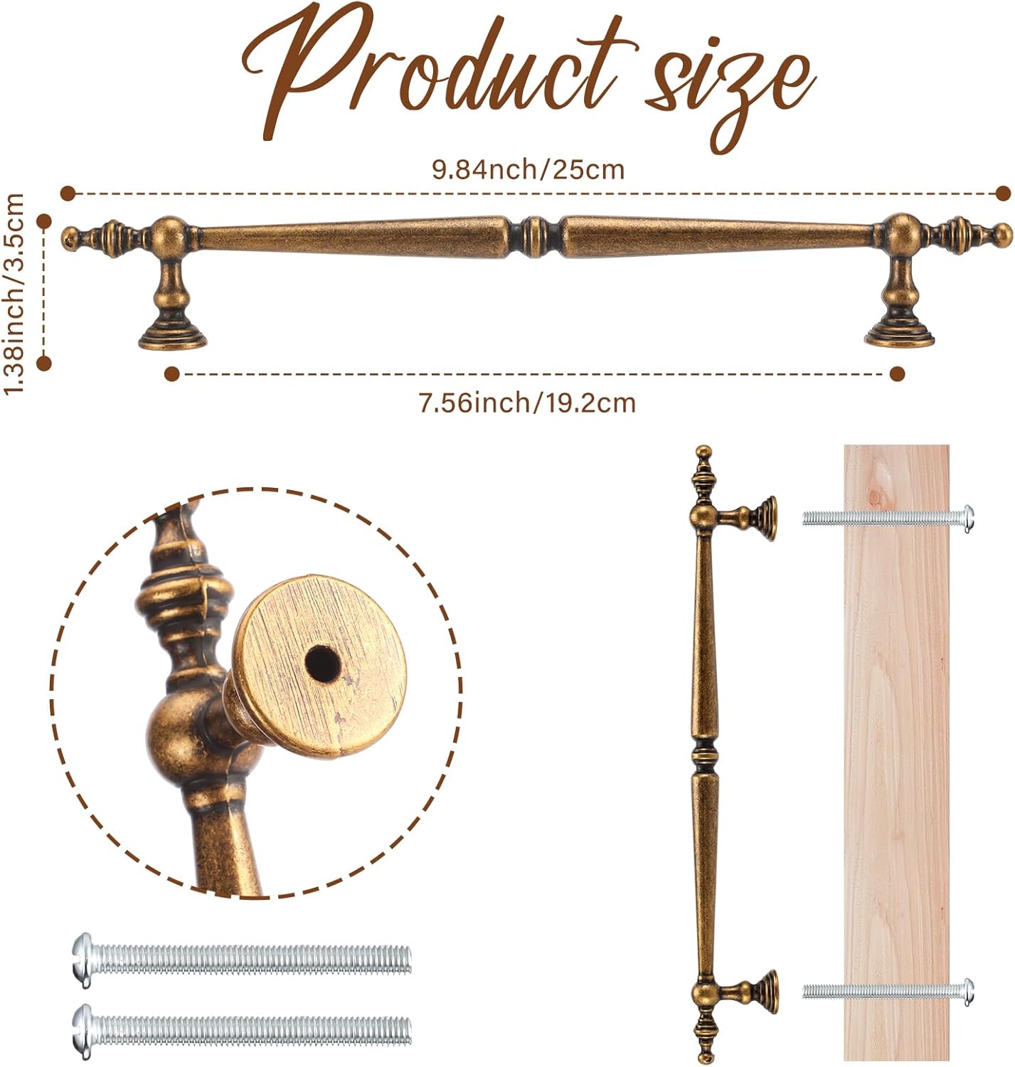 Shimeyao Cabinet Pulls Hole Center Vintage Cabinet Pulls Handles Drawer Handles Closet for Kitchen Bathroom Drawer Dresser Pull Hardware(10 Pack,Antique Brass,7.56"(192mm) Hole Center)