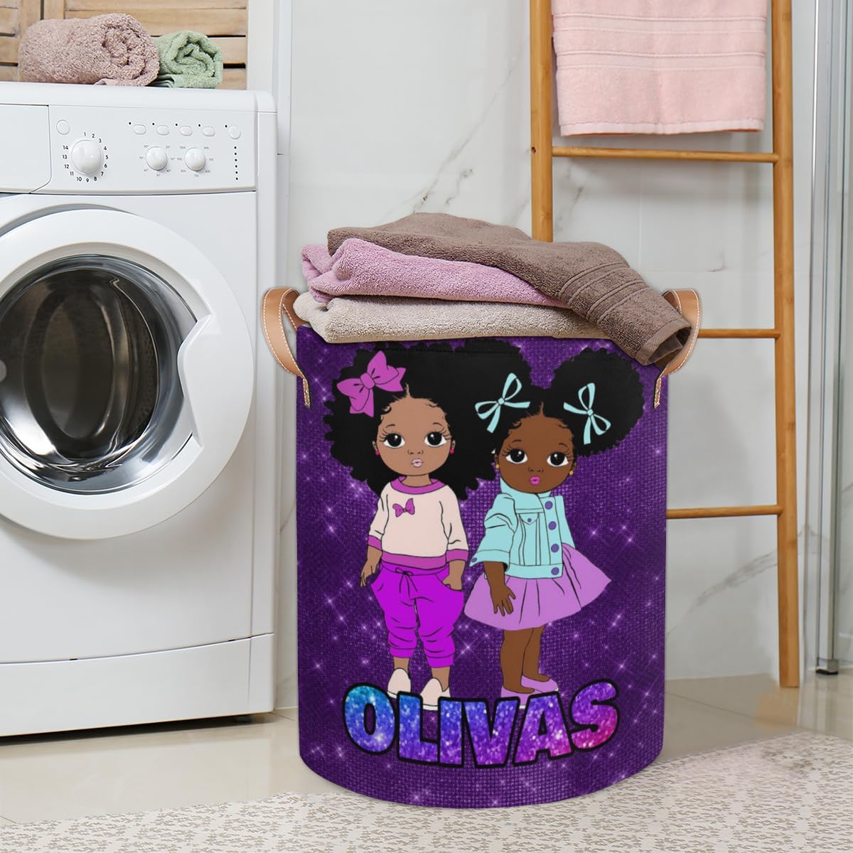 Personalized Laundry Basket, Custom Gift Laundry Hamper, Collapsible Nursery Waterproof Laundry Baskets, Dirty Clothes Toy Hamper with Handles Purple Sparkle Princess