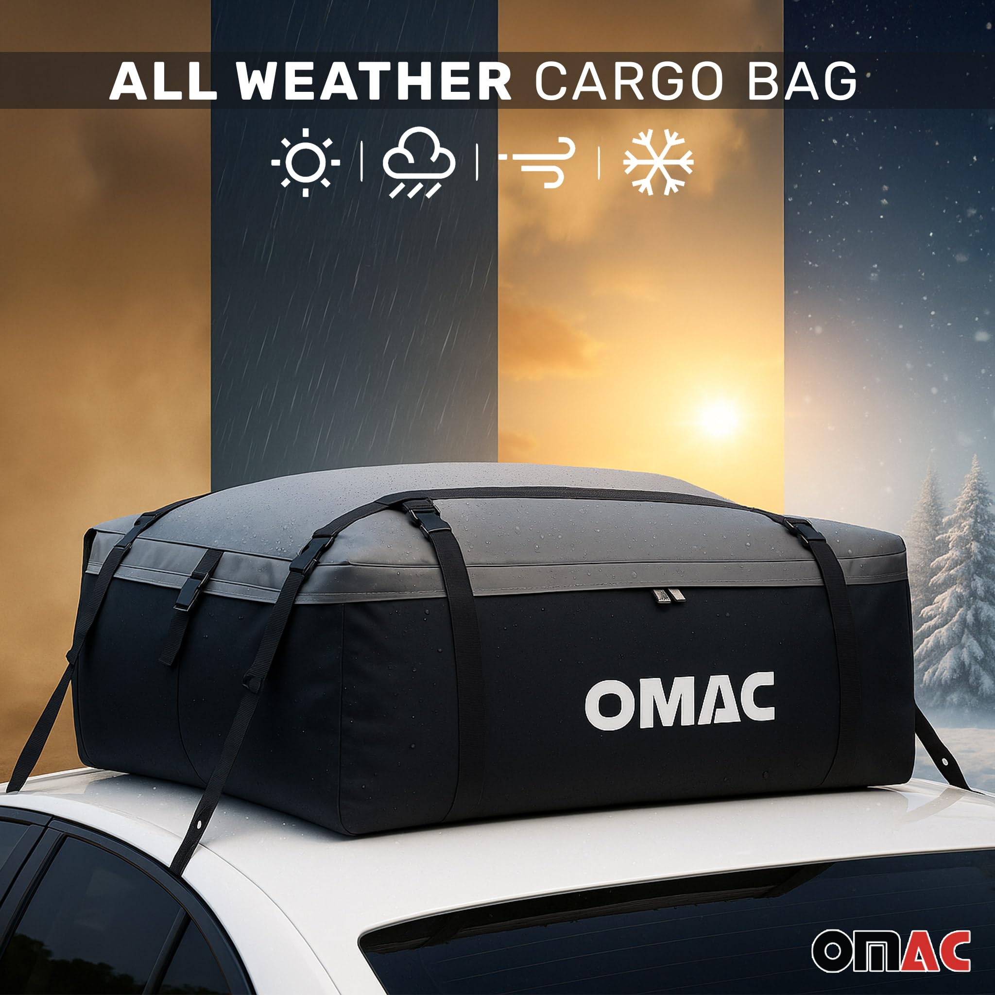 OMAC Samochód Box Dachowy 500 Liter Faltbare wasserdichte Dachtasche Gepäckbox z Aufbewahrungstasche i 6 Verstärkungsschnallen kompatybilny z Autos z/bez Belki Bagażnika