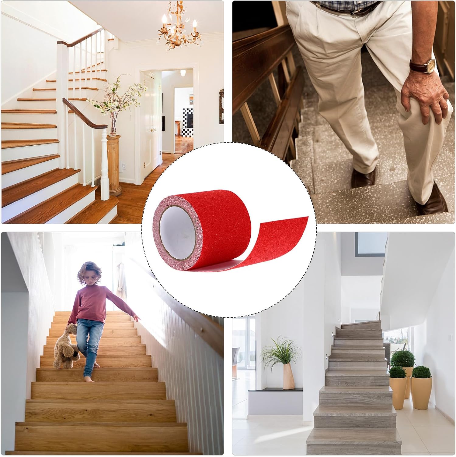 FUOYLOO Pvc Non-skid Safety Tape for Stairs, Frosted Anti-slip Warning Strip, Waterproof Red 10cm X 5m for Floor and Stairway Safety