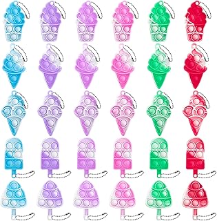 30 Pcs Pop It Keychain Ice Cream Simple Silicone Stress Relief Fidget Pop It Hand Toys Push Bubble Wrap Pop Toys Anxiety Stress Reliever for Kids Adults