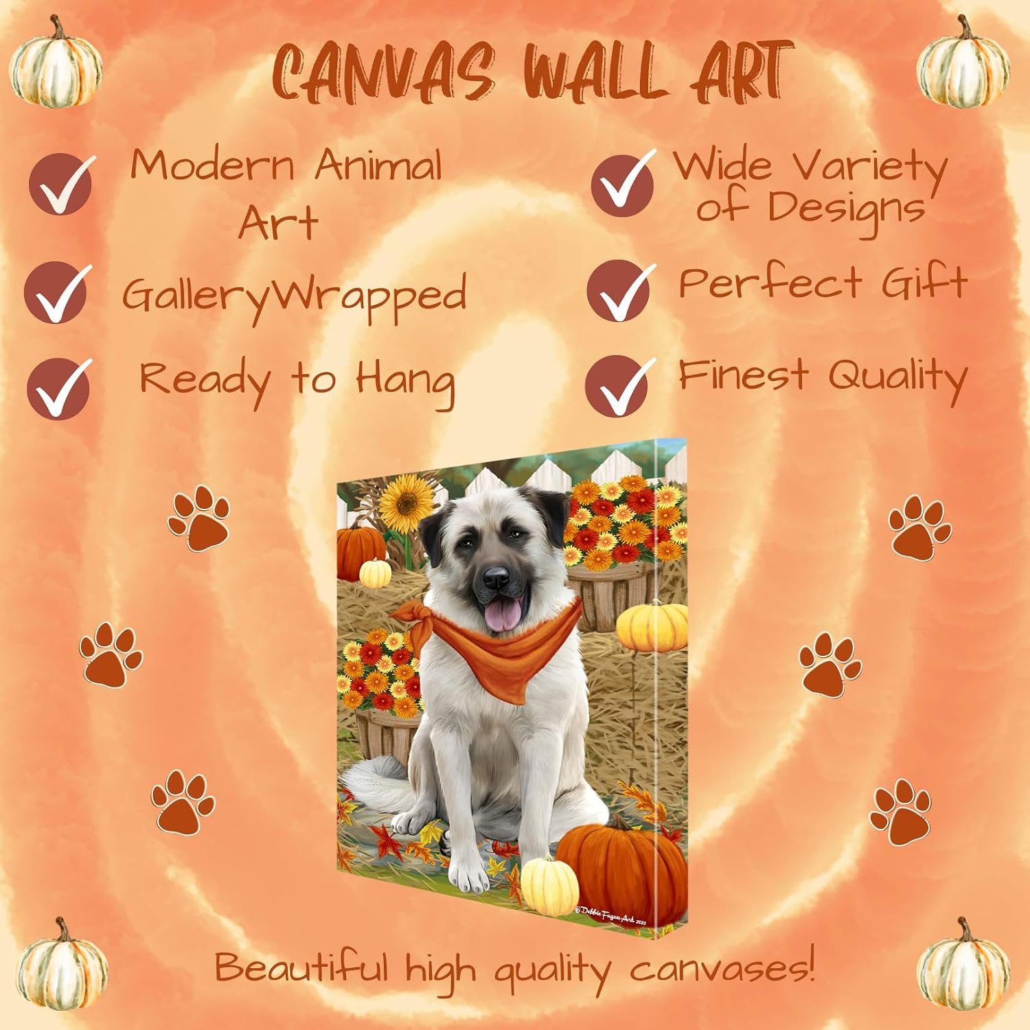 Doggie of the Day Fall Greeting with Anatolian Shepherd Dog Canvas Wall Art - Premium Quality Ready to Hang Room Decor - Flat Rolled 11" x 14"
