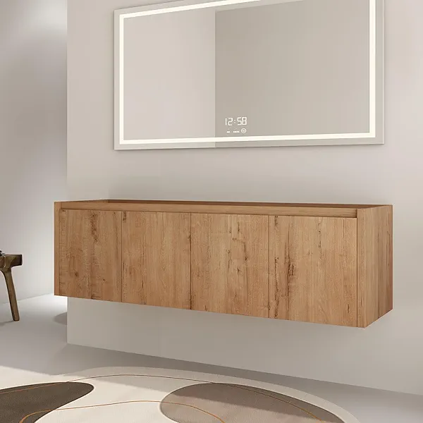 HAALVDE 60 Inch Bathroom Vanity Without Sink, 60" Floating Vanity Without Top, Modern Wall Mounted Cabinet for Large Space, Large Bathroom Storage Cabinet with 4 Soft-Closing Doors and Hidden Handles