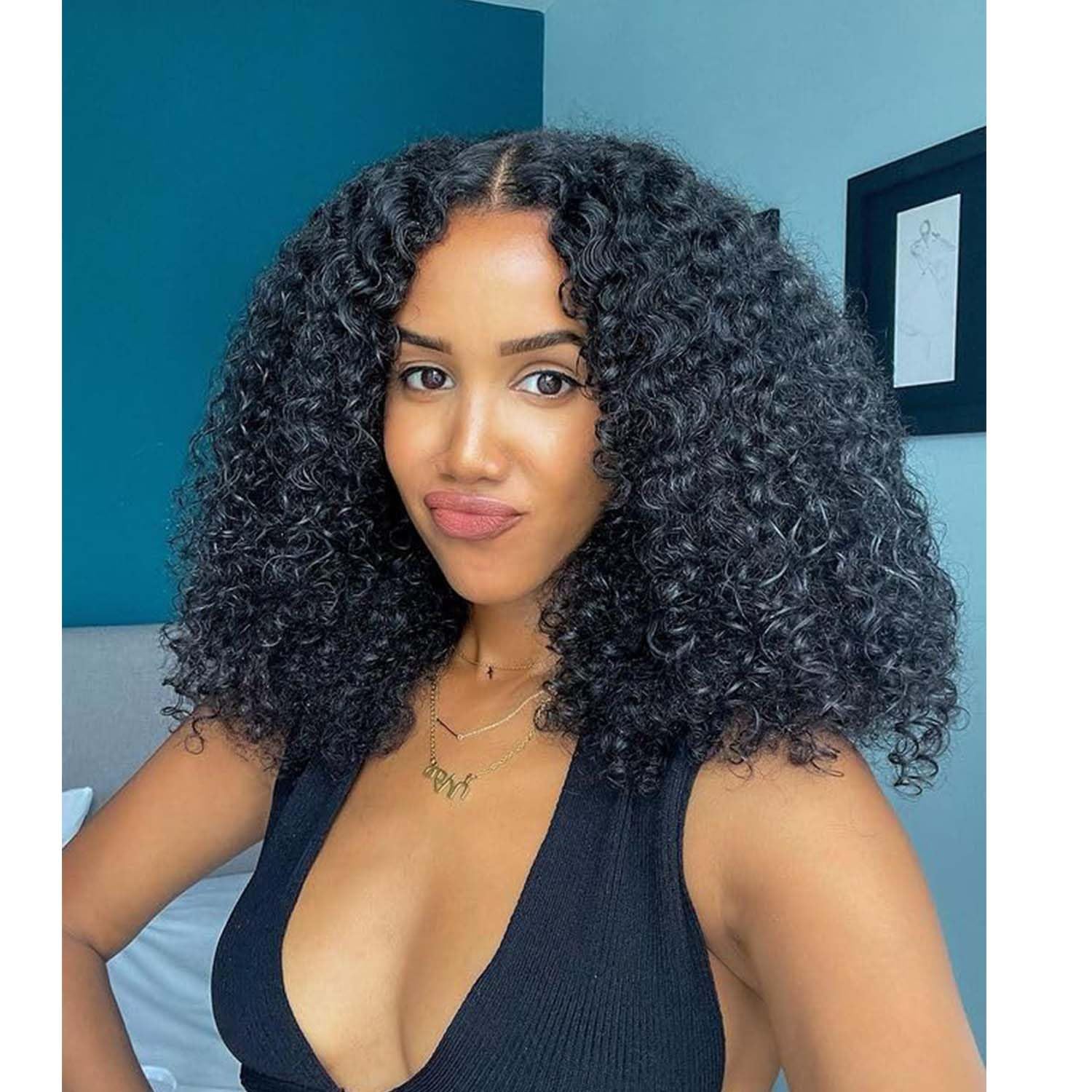 Quantum Love V Part Curly Wigs Afro Curly Twist Out African American Wig for Black Women Afro Bomb Kinky Curly Synthetic Glueless Natural Black Wig 16