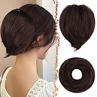 Vista 27 de BARSDAR Extensiones de moño de cabello lacio, extensiones de moño de cola de caballo negro corto para mujer, extensiones de cabello sintético