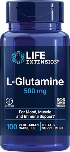 Life Extension L-Glutamina 500 mg - Para apoyo muscular energético intestinal e inmunológico - Píldoras suplementarias de aminoácidos - Sin gluten