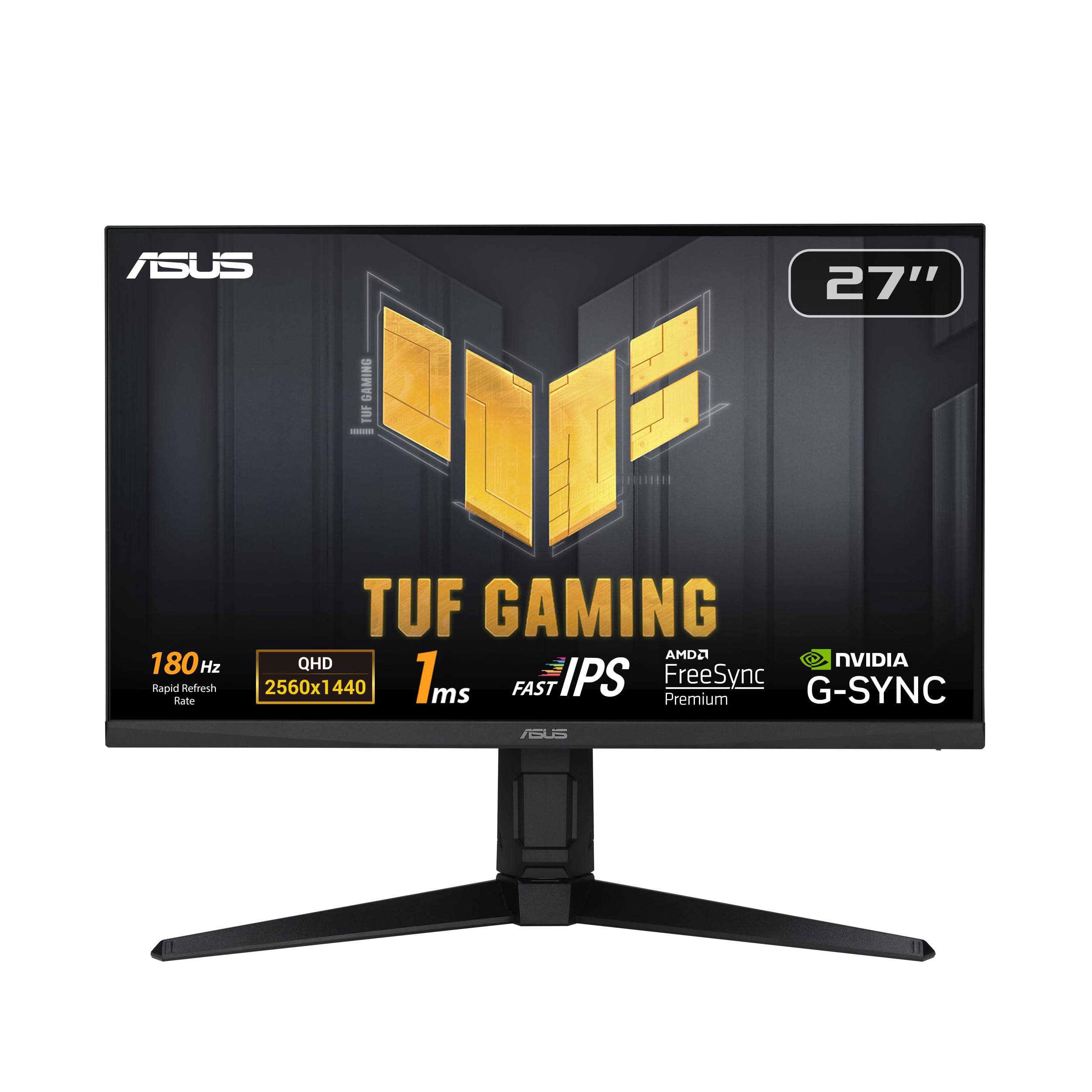 ASUS TUF Gaming VG27AQL3A Gaming Monitor – 27-inch, QHD(2560x1440), 180Hz, Fast IPS, ELMB Sync, 1ms (GTG), Freesync Premium, G-Sync compatible, Black