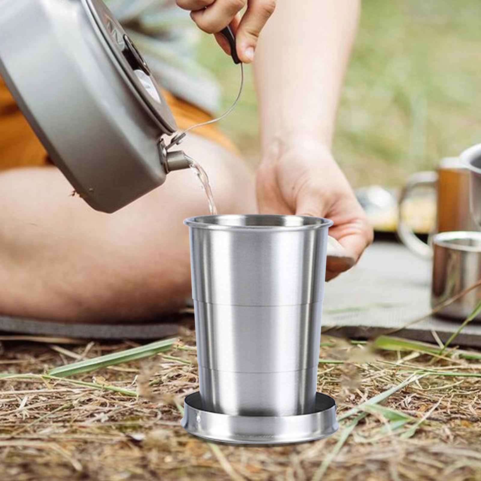 2 Pezzi Tazze Pieghevoli In Acciaio Inossidabile Tazza Da Viaggio Telescopica All'aperto 250ml Leggero Coppa In Metallo Da Campeggio Tazza Pieghevole Retrattile Con Portachiavi Per Acqua Caffè Vino - Foto 9