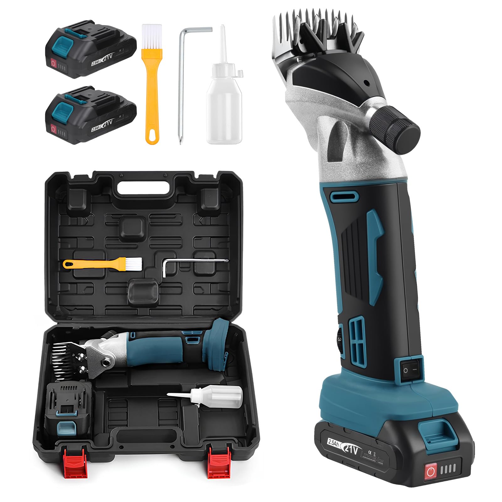 Akku Schafschere 500W für Makita 18V Akku, Schafschermaschine mit 6 Geschwindigkeiten, 2x2500mAh Akkus, Elektrische Schafschere Kabellose Schermaschine für Schafe Alpakas Ziegen