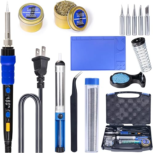 YIHUA Paquete de kit de soldador manual 928D con kit de limpieza #08B con soporte para hierro, kit de limpieza y accesorios (14 artículos)