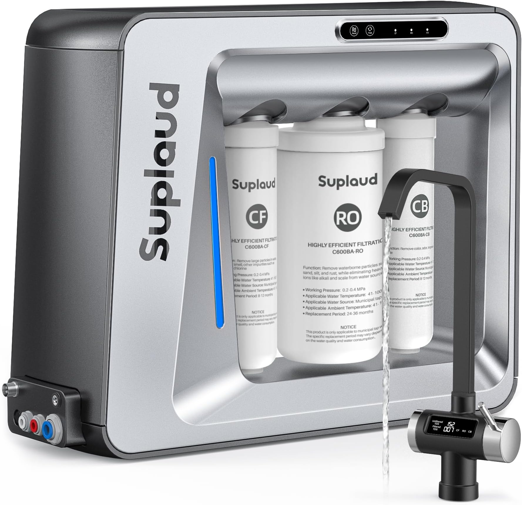 Tankless Reverse Osmosis System: 7-Stage RO Water Filtration System Under Sink 600GPD Water Filter with Smart LED Faucet for Home 2:1 Pure to Drain NSF/ANSI 58