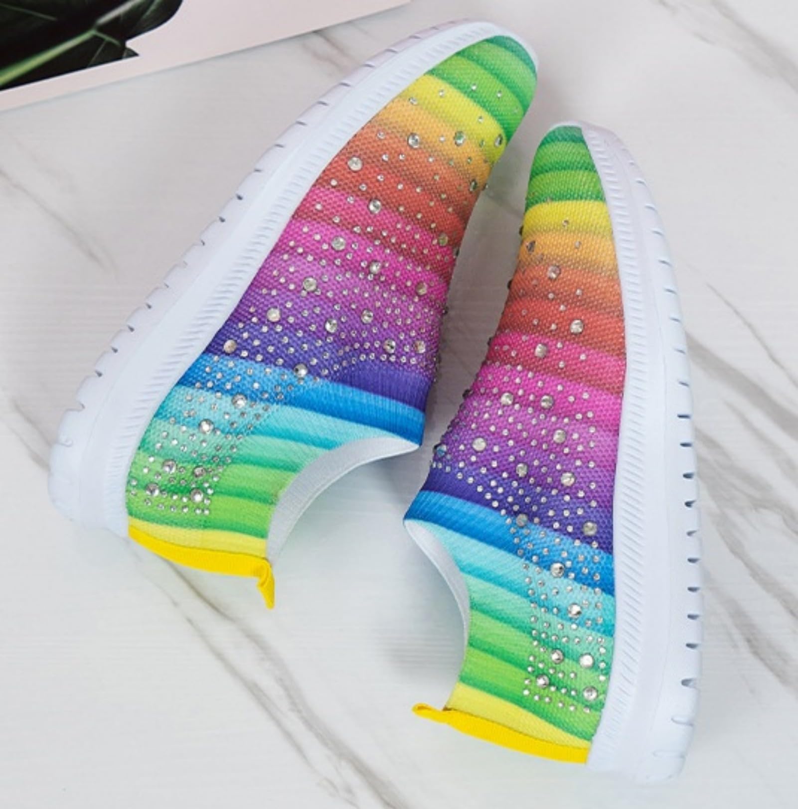 Scarpe da ginnastica da donna con strass, leggere, traspiranti, per danza e camminata