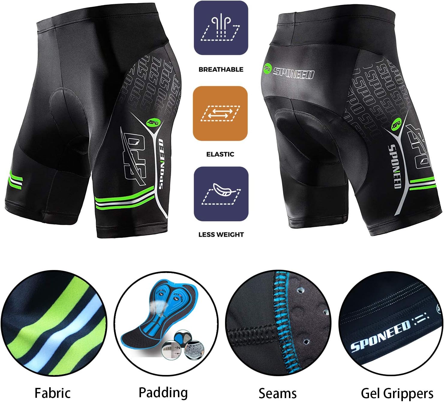sponeed Men's Cycling Padded Shorts Men Bike Short Pants Cycle Spandex Tights Biking Wear