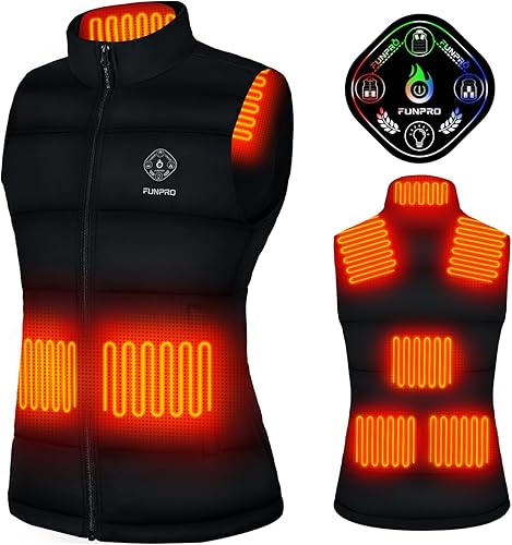 Chaleco térmico para mujer, controlador inteligente 5 en 1, diseño de luces, chaleco térmico ligero con 3 niveles de calefacción, 8 zonas de