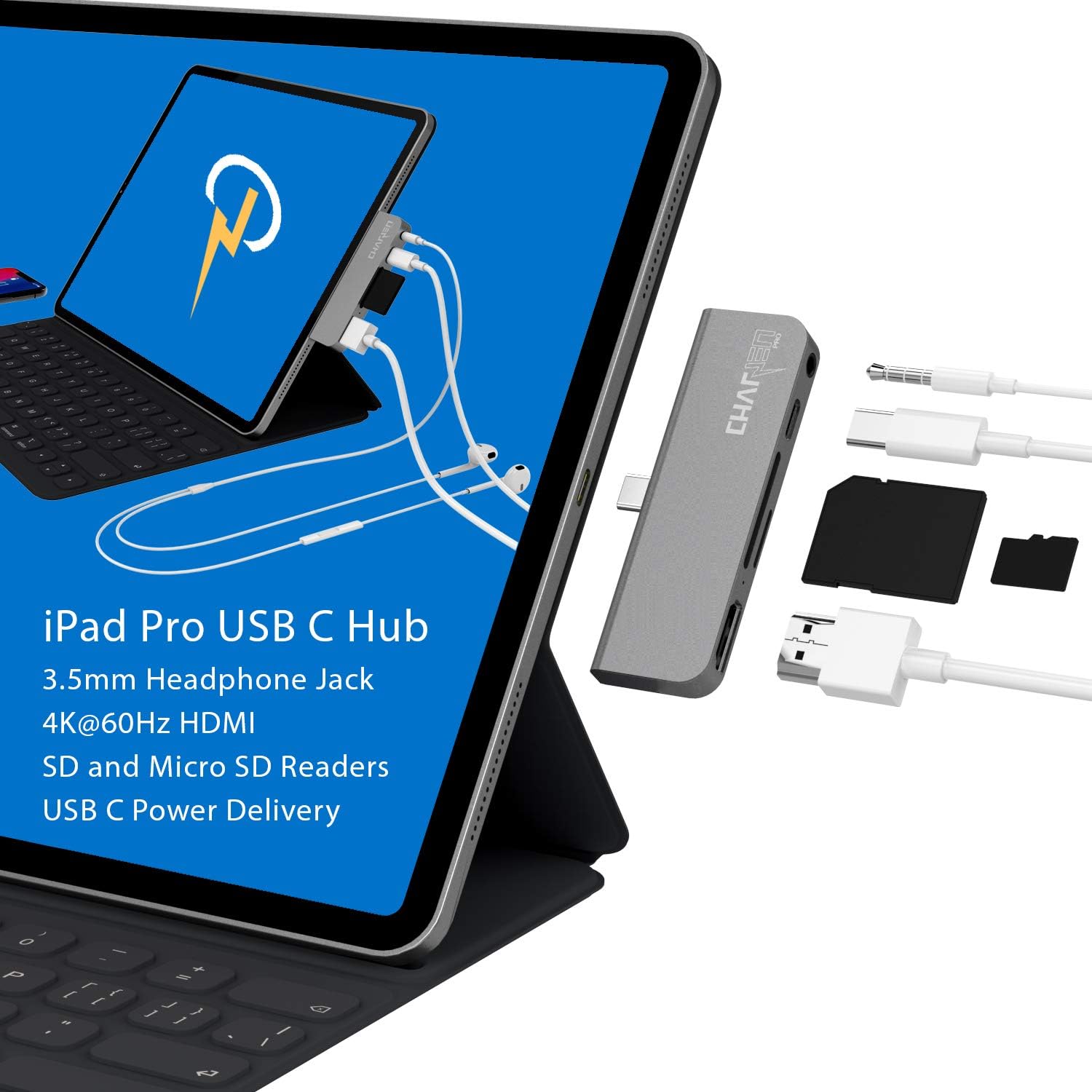 Amazon Com Charjenpro Usb C Hub For Ipad Pro 2020 2019 2018 Macbook Pro 2020 M1 2019 2018 16 Macbook Air 2020 M1 2019 2018 100w Power Hdmi 4k Microsd Sd Card Reader 3 5mm Jack Electronics