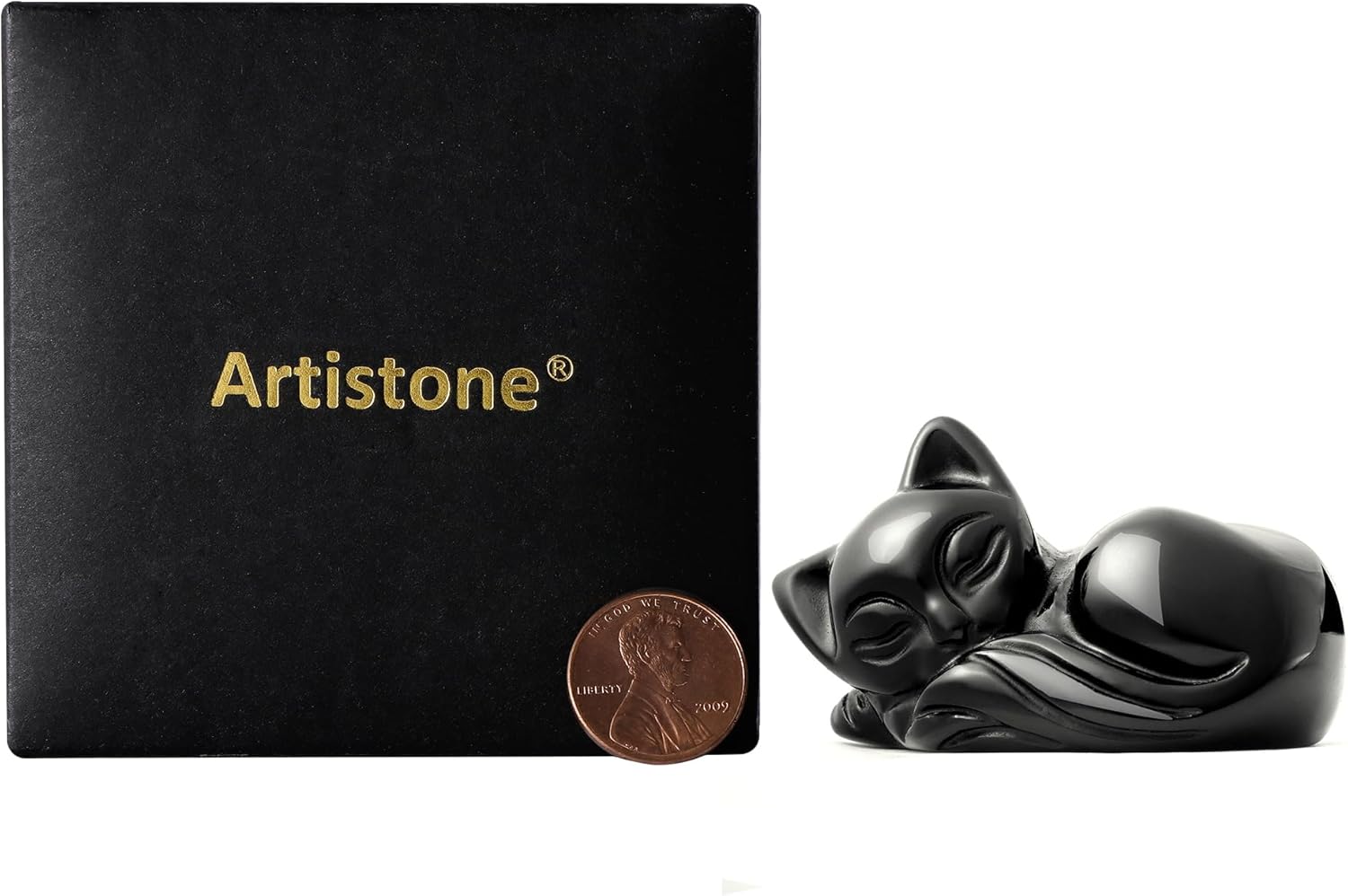 Artistone 2" Sleeping Cat Statue Black Obsidian Healing Crystals Hand Carved Cute Kitten Figurine, Worry Stone for Anxiety Relif Home Desk Decor Animal Figurine - Image 7