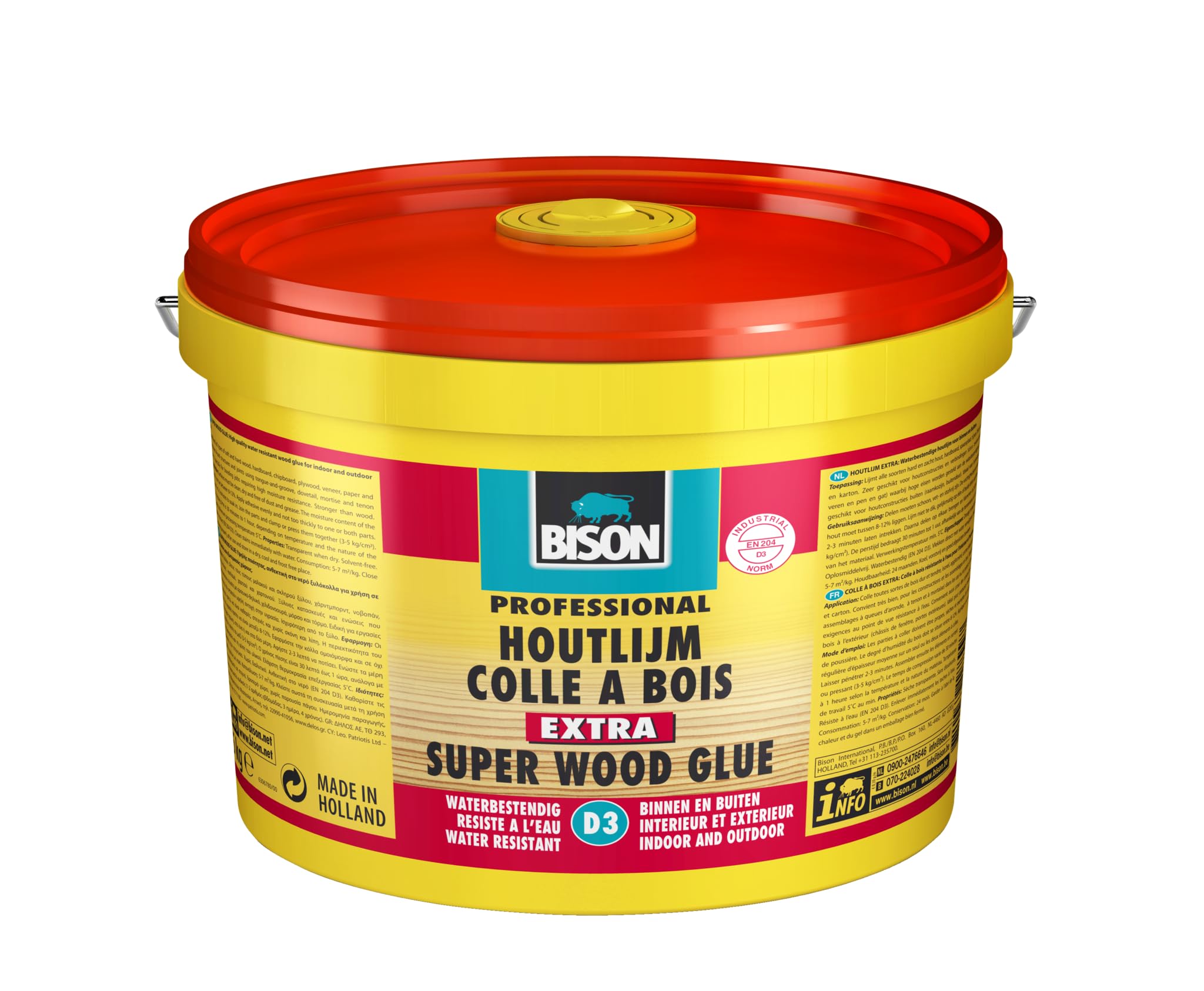 Bison Colla per legno Extra 3 Kg, colla per legno di alta qualità, per interni ed esterni, tranpsarant a secco, più resistente del legno, senza solventi, D3, verniciabile