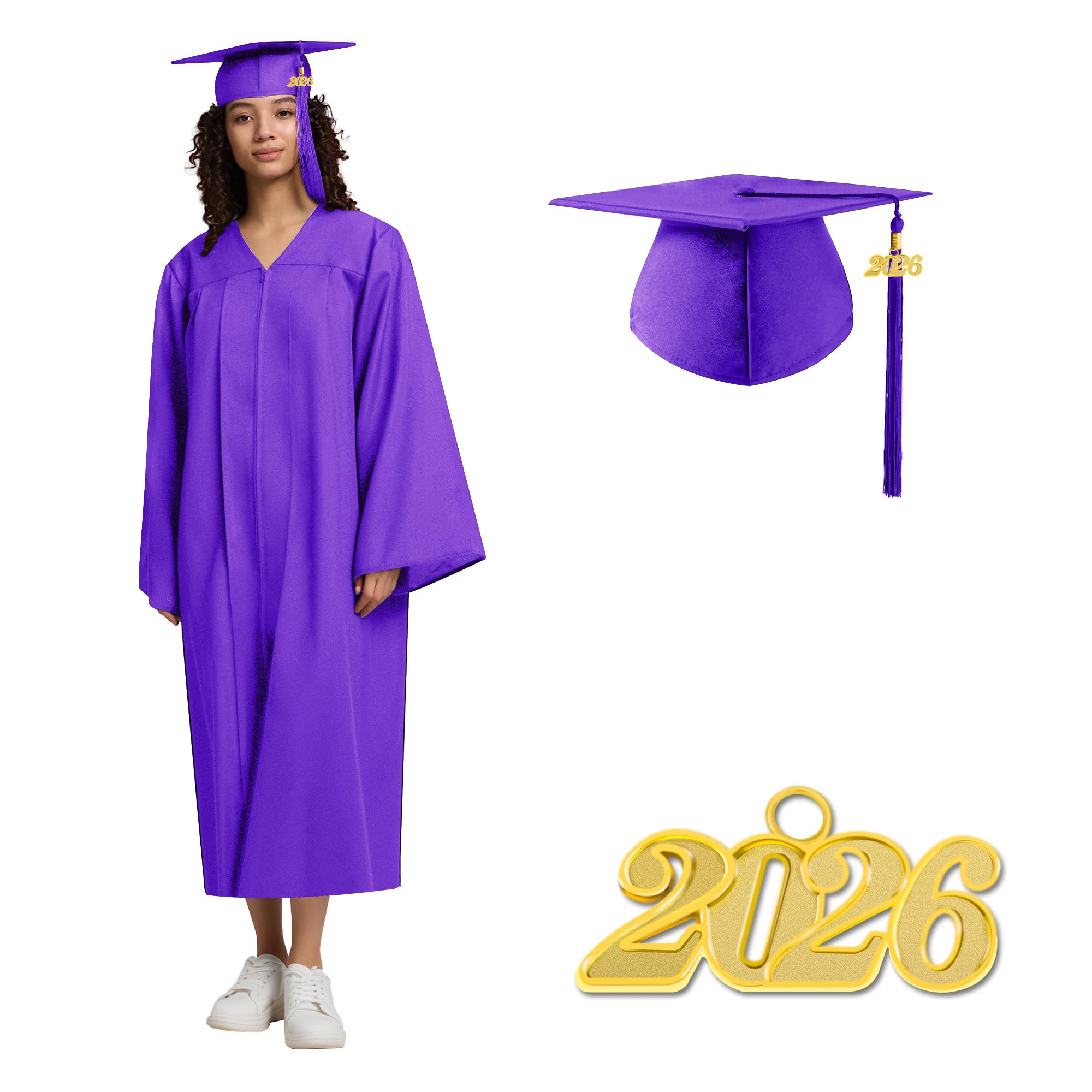 TngHui Graduation Cap and Gown 2026 Matte Unisex Robe with Adjustable Grad Cap Tassel for High School College Ceremonies