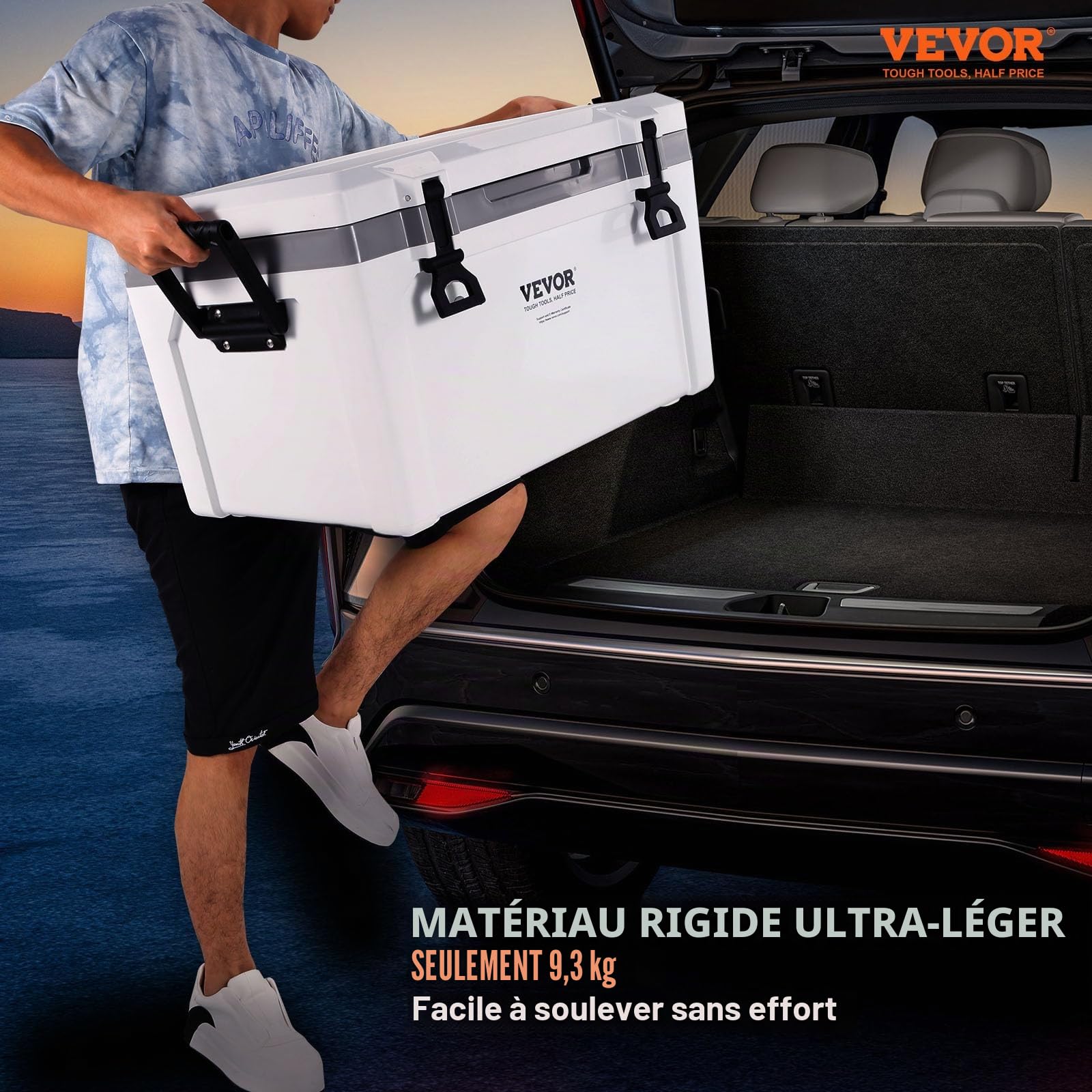 VEVOR Glacière Rigide Ultra légère, avec poignée Robuste, boîte à déjeuner pour Le Camping, Les Voyages, l'extérieur, Garde au Frais jusqu'à 6 Jours, 30% Plus légère Que Les glacières rotomoulées