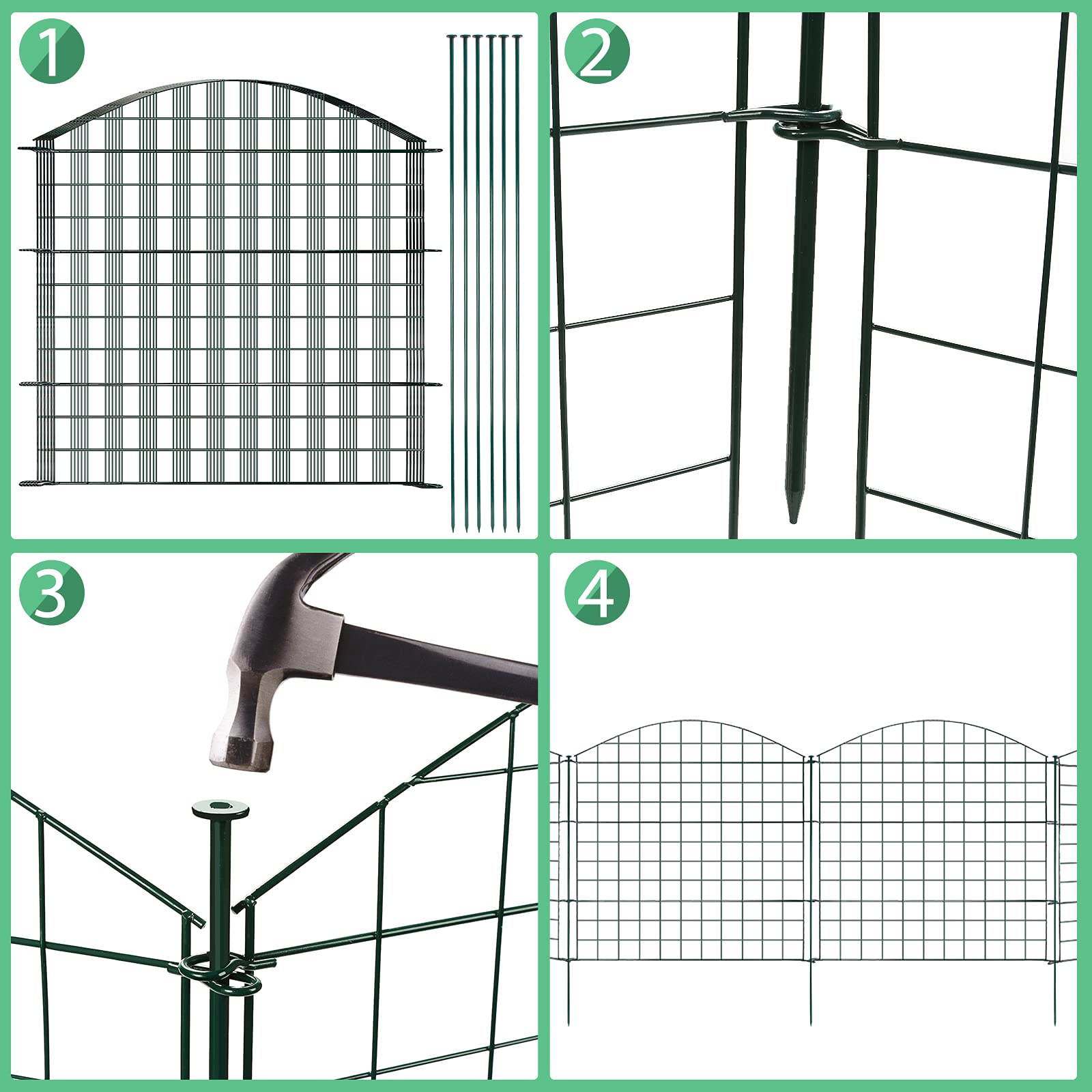 Recinzione Per Laghetto Con Archi - Verde, Metallica, Set Da 11 Pezzi (5 Pannelli + 6 Pali) - Foto 11