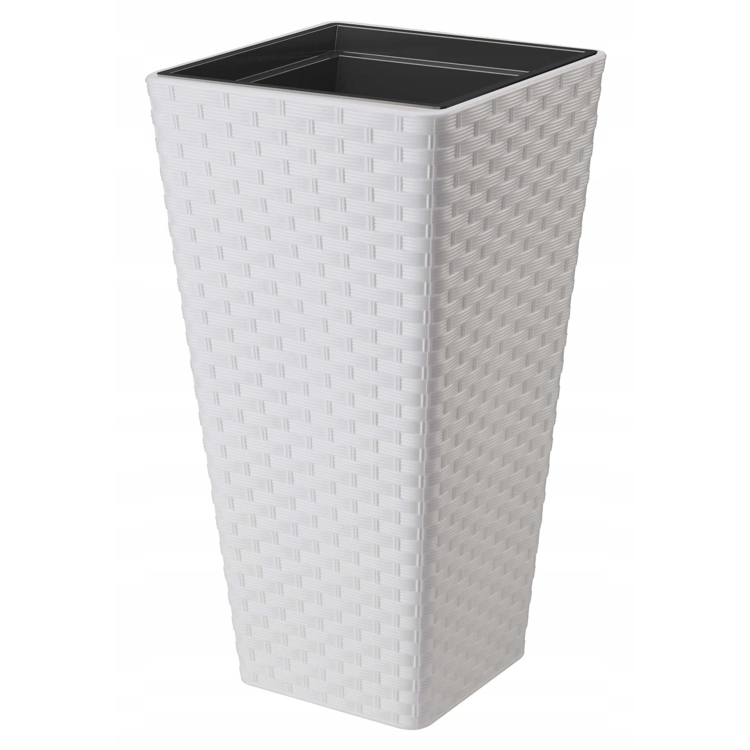 B2C Square Tall Plant Pot Elegant Large Flower Indoor Outdoor Garden Planters Rattan Look Pattern Home Patio Plastic 2 Sizes (White, H 75cm x D 40cm)